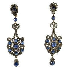 Antique Victorian Diamond and Sapphire Drop Earrings