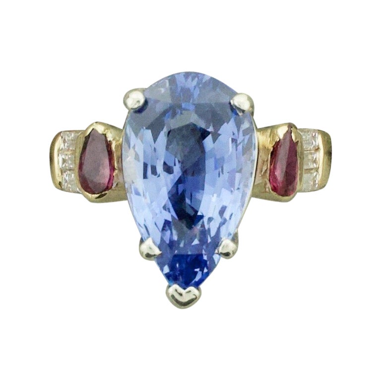 Estate Sapphire, Ruby and Diamond Ring 7.16 Carat Center "Red, White and Blue" For Sale