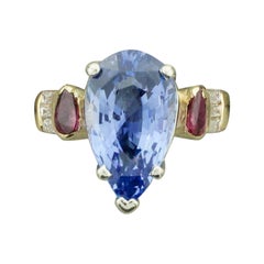 Estate Sapphire, Ruby and Diamond Ring 7.16 Carat Center "Red, White and Blue"