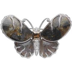  Brown Diamond Sapphire Diamond Platinum Butterfly Brooch 