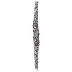 Ladies White Gold Diamond Gemstone Manual Wind Wristwatch 11