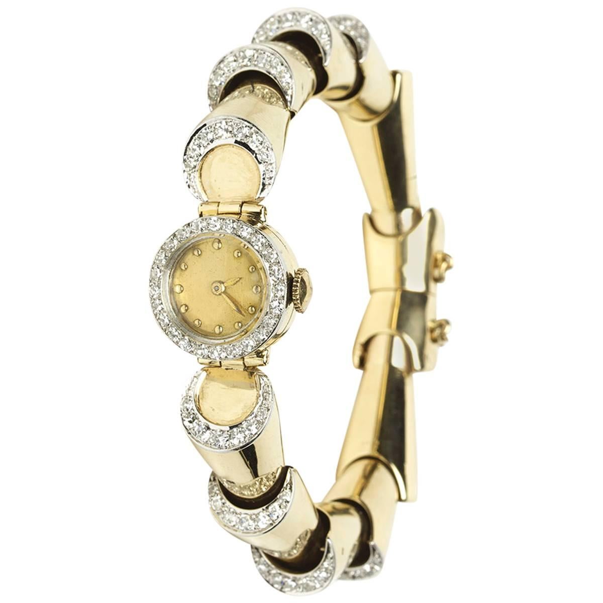 Ladies Yellow Gold Diamond Wristwatch