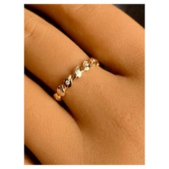 Diamond Leaf Band, 14k Solid Yellow Gold Ring, Dainty Diamond Ring Stackable