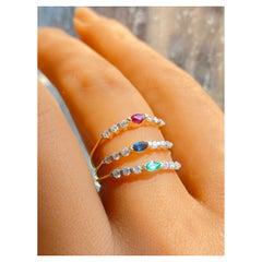 Gemstone Solitaire Ring Stacks, Natural Diamond Ring Stacks, 14k Solid Gold Ring