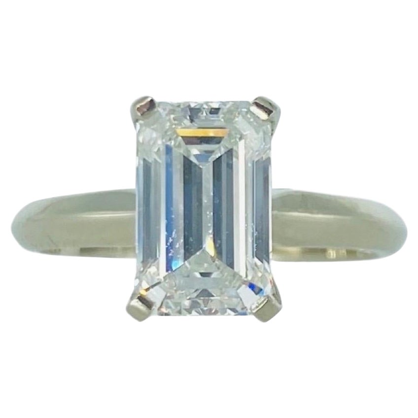 GIA Certified 2.04 Carat F/VVS2 Emerald Cut Diamond Solitaire Ring 14 Karat For Sale