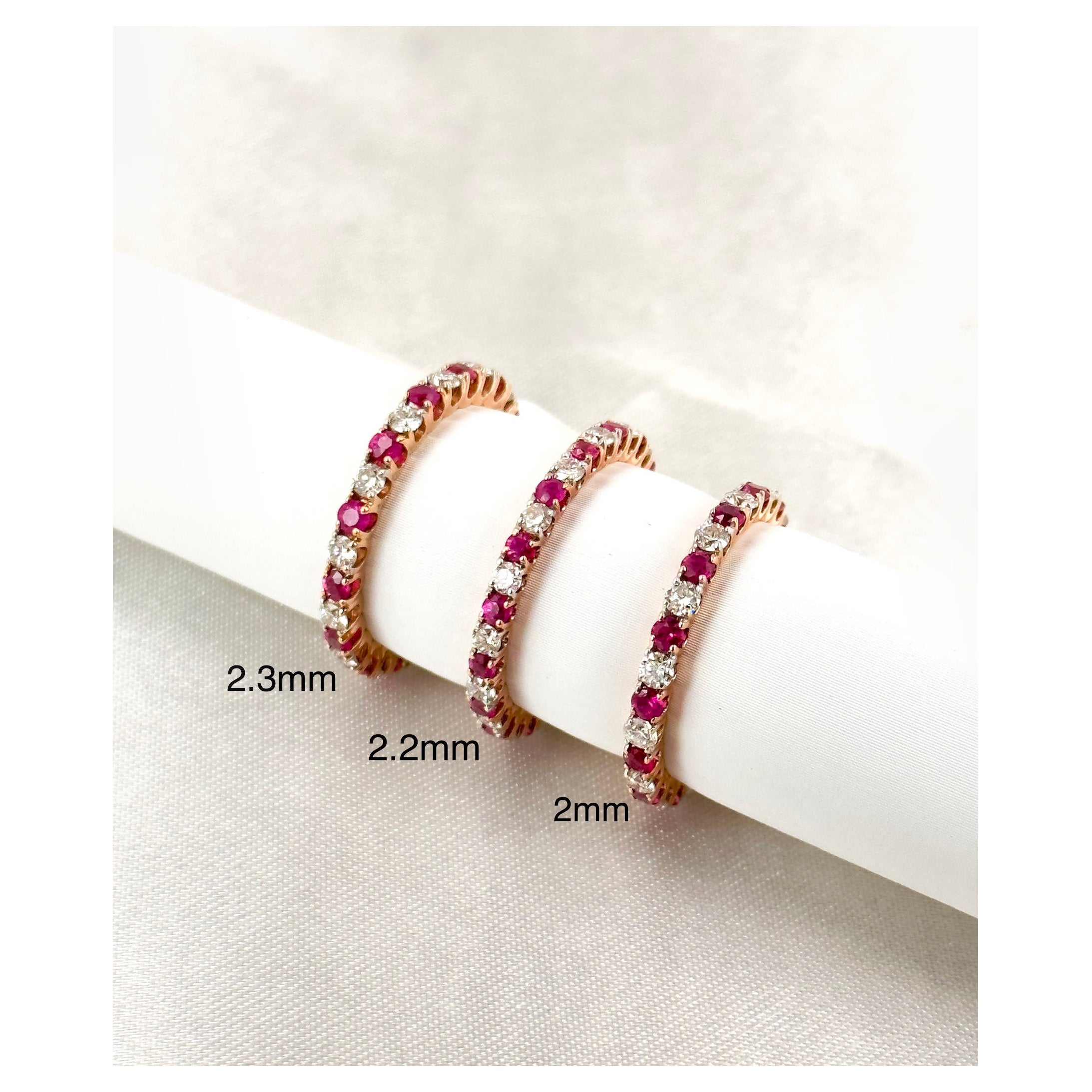 Ruby and Diamond Eternity Band Stacks, Gemstone Dainty Bands, Stackable Bands For Sale