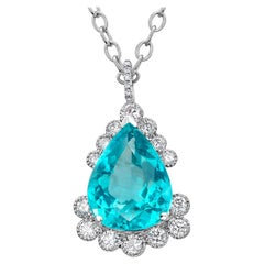 Pear Apatite 8.95 Carat Diamond 1.10 Carat 18 Karat White Gold Pendant Necklace