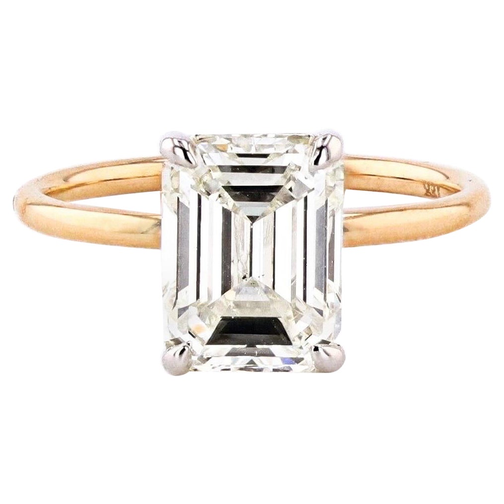 3.01 Carat Emerald Cut Diamond Ring For Sale