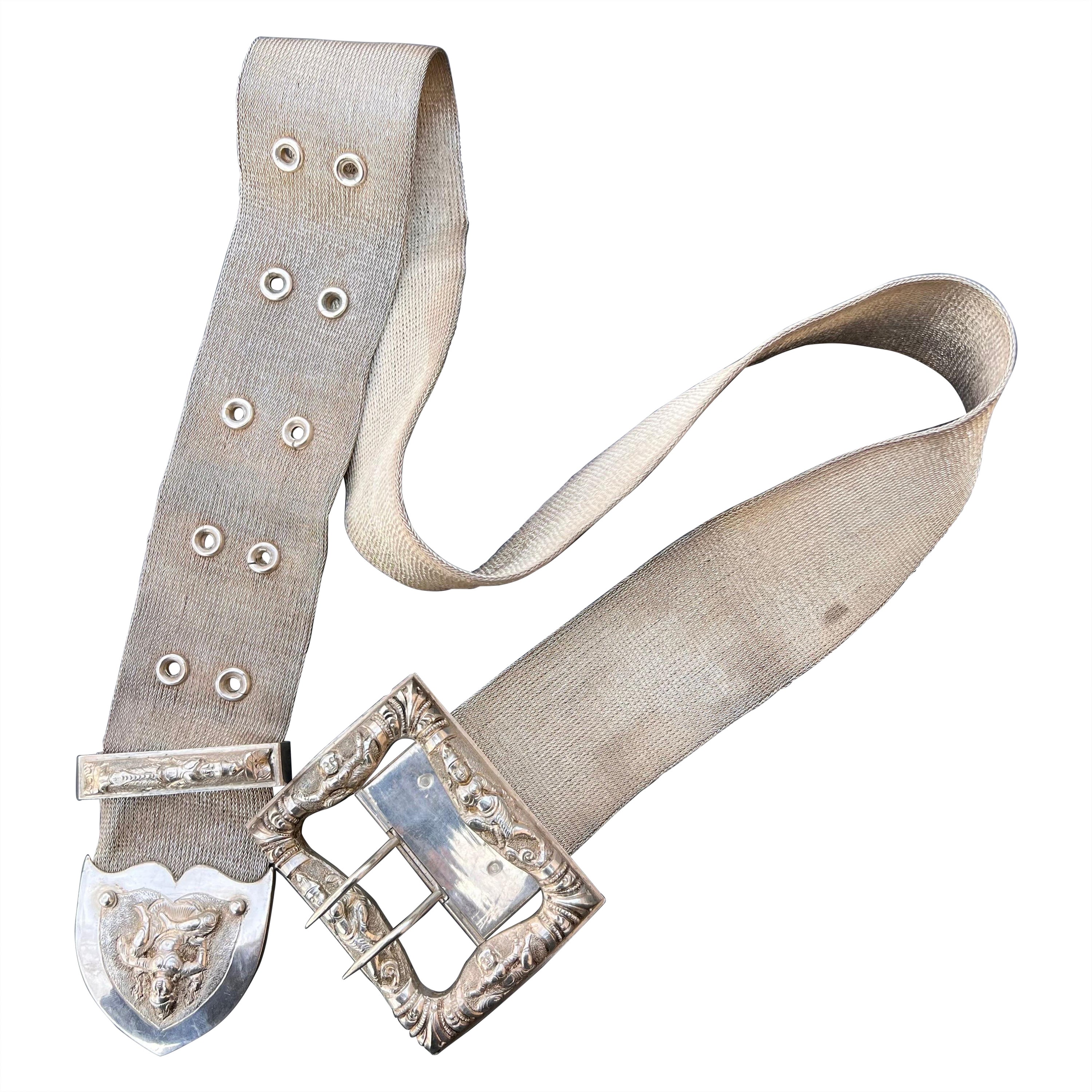 Oriental Hindu God Goddess Sterling Silver Handmade Belt For Sale