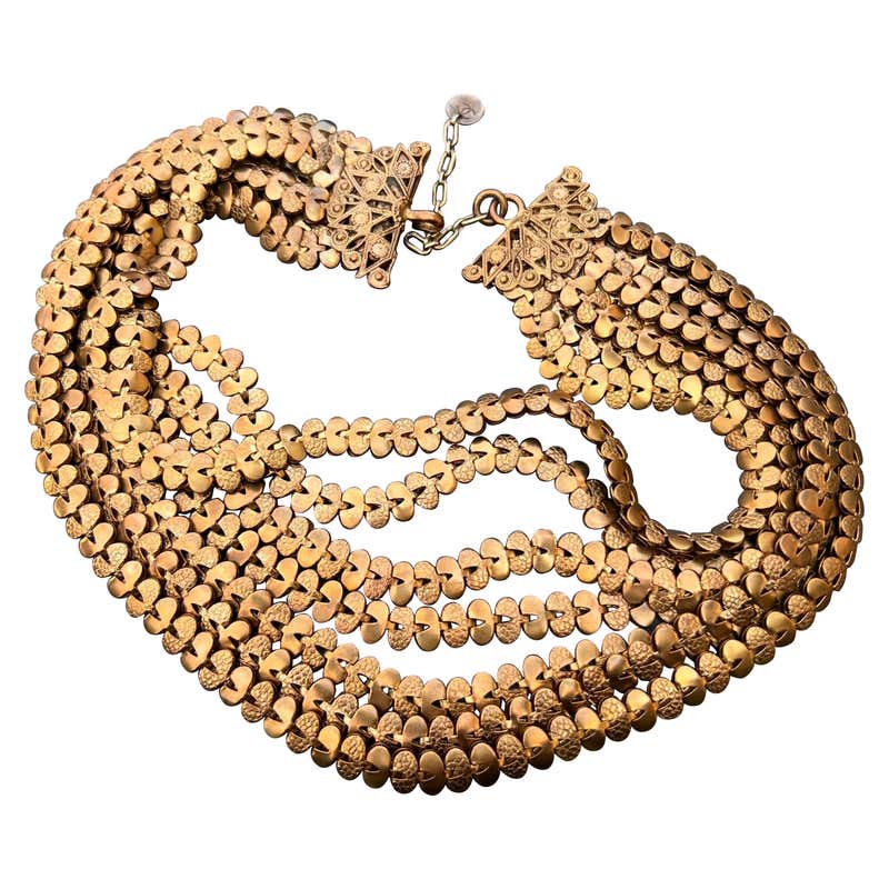 Vintage Napier Heavy Gold Multi Curb Cable Chain Statement Necklace For ...
