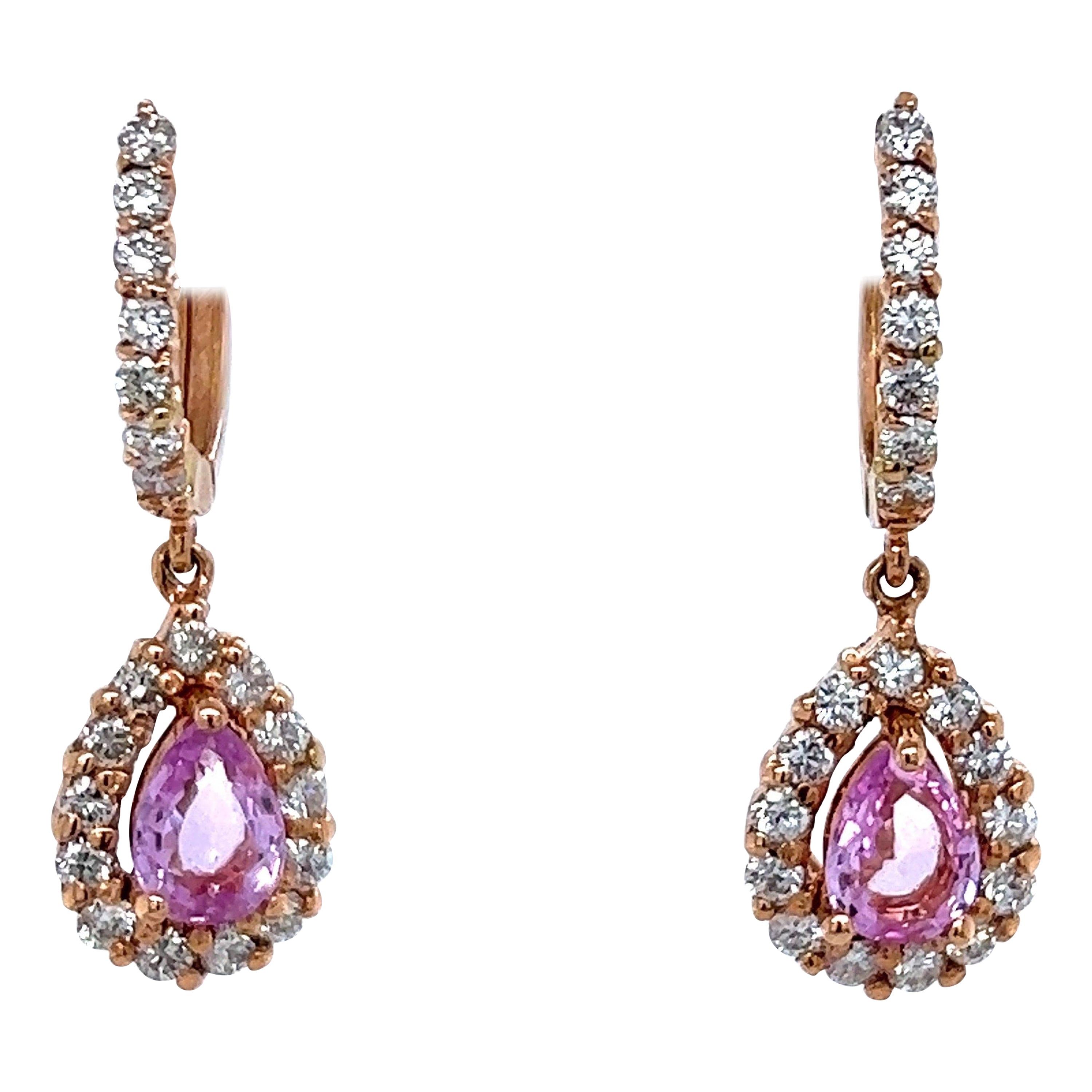 2.86 Carat Pink Sapphire Diamond Rose Gold Drop Earrings For Sale