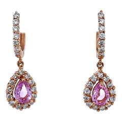 Pendants d'oreilles en or rose avec saphir rose et diamant de 2,86 carats