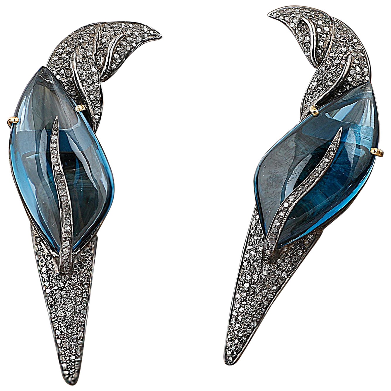 Victorian Style Diamond Silver Earrings, Wedding Partywear Dangle Earrings For Sale