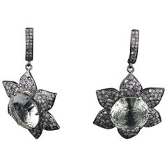 Viktorianische Silber-Ohrringe im viktorianischen Stil, grüner Amethyst-Blumen-Ohrringe