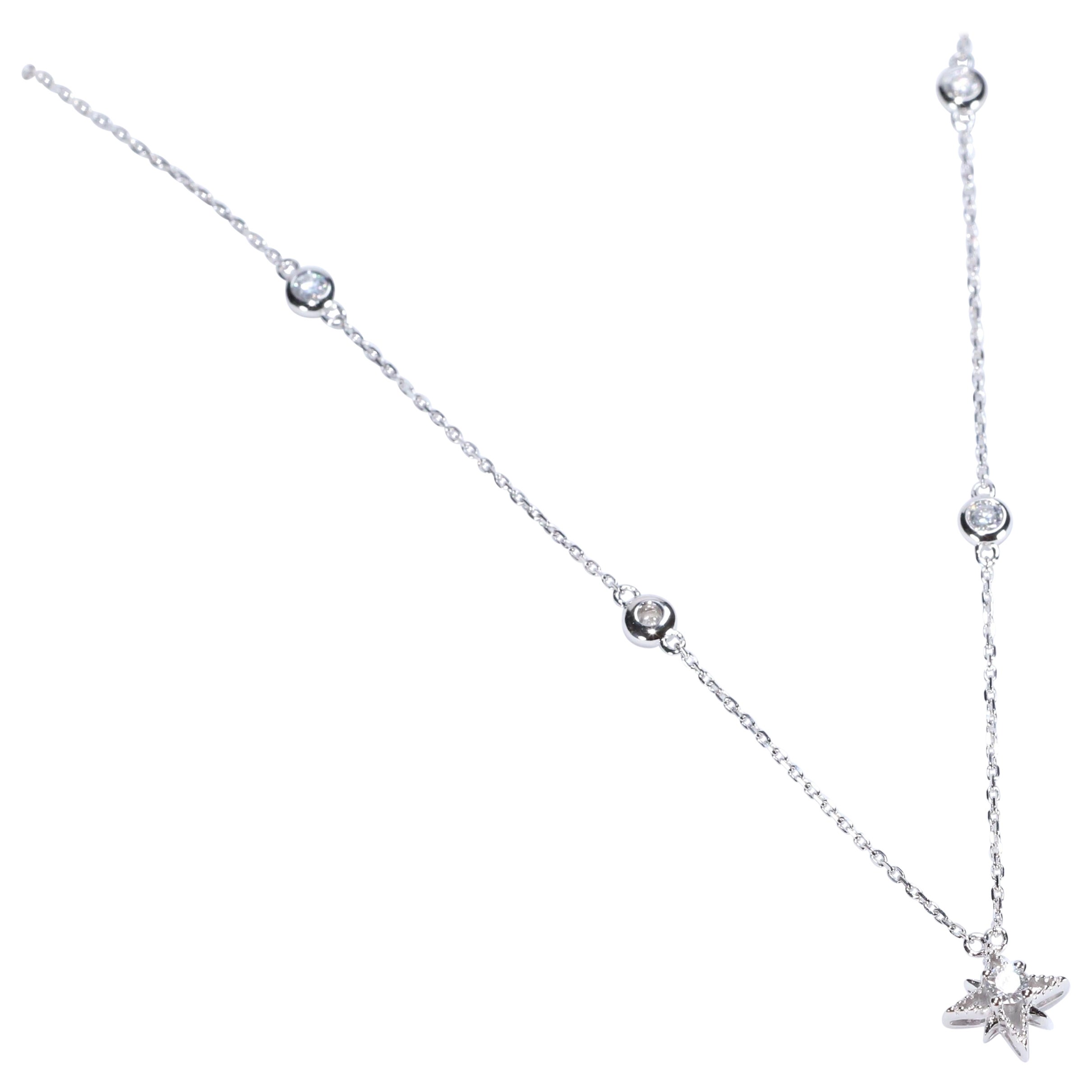 Classic Round-Cut White Diamond 14k White Gold Necklace For Sale