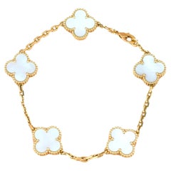 Van Cleef & Arpels 5 Motif Vintage Alhambra Mother of Pearl Yellow Gold Bracelet