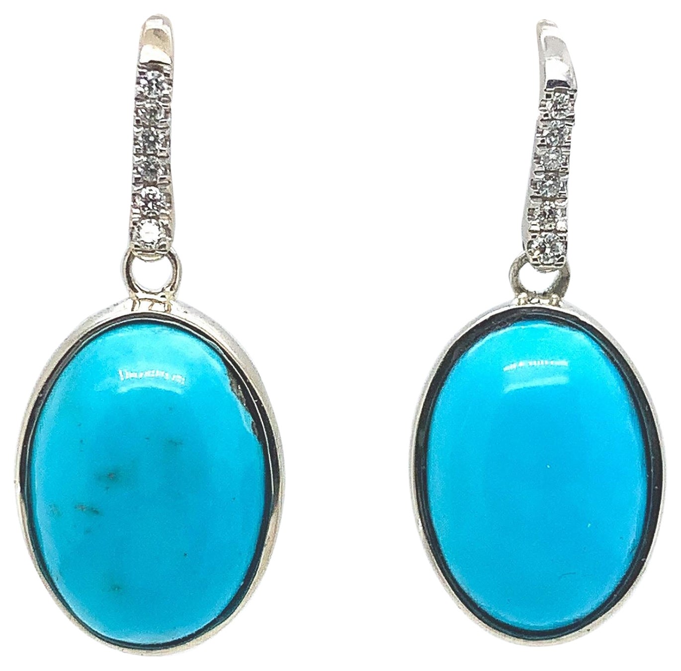 14k 9.17ct TW Turquoise & Diamond Earrings For Sale