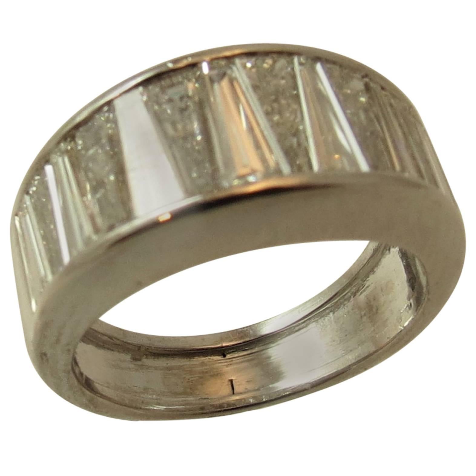 Wide Tapered Baguette Diamond Platinum Wedding Band Ring