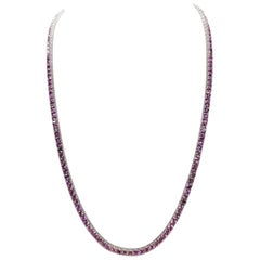 21 Carats Pink Sapphire Tennis Necklace 14 Karat White Gold 20''