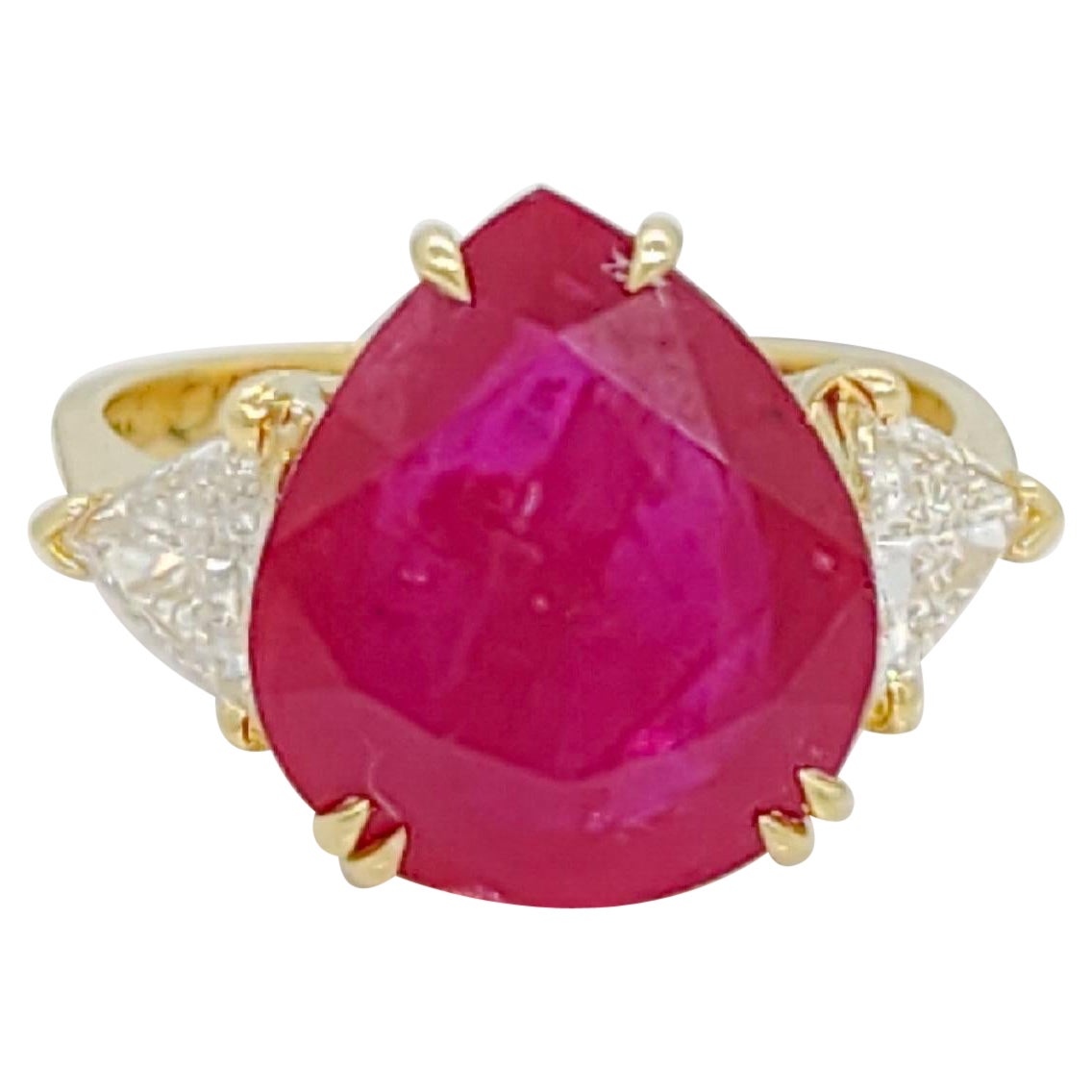 GIA Mozambique Ruby Pear and White Diamond Trillion Three Stone Ring