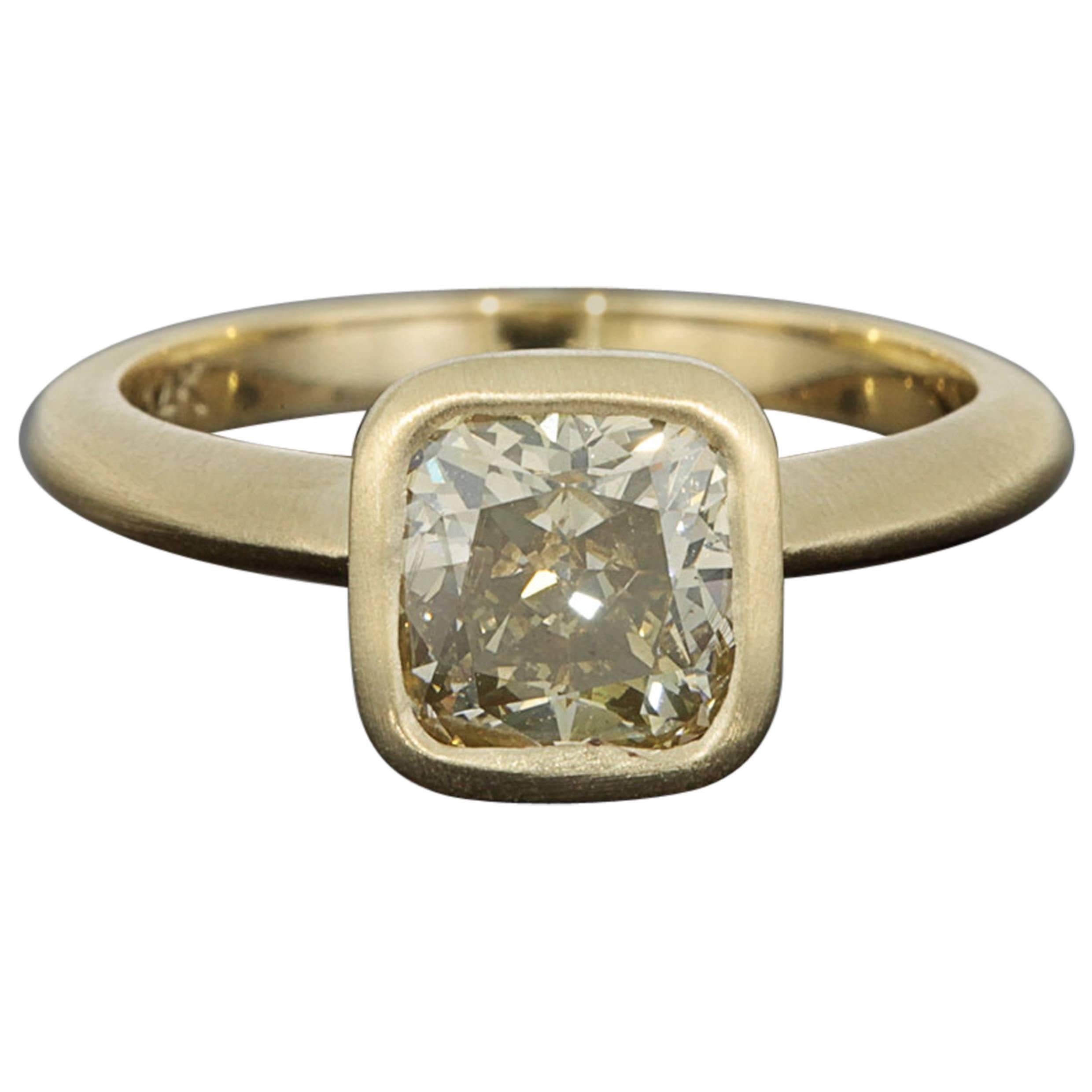 1.72 Carat GIA Cert Cushion Yellow Diamond Solitaire Engagement Ring