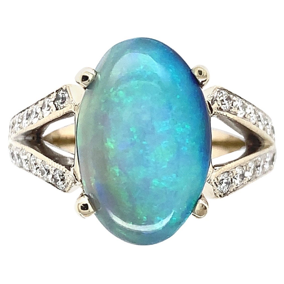 18k GIA 4.39ct Black Opal and Diamond Ring For Sale