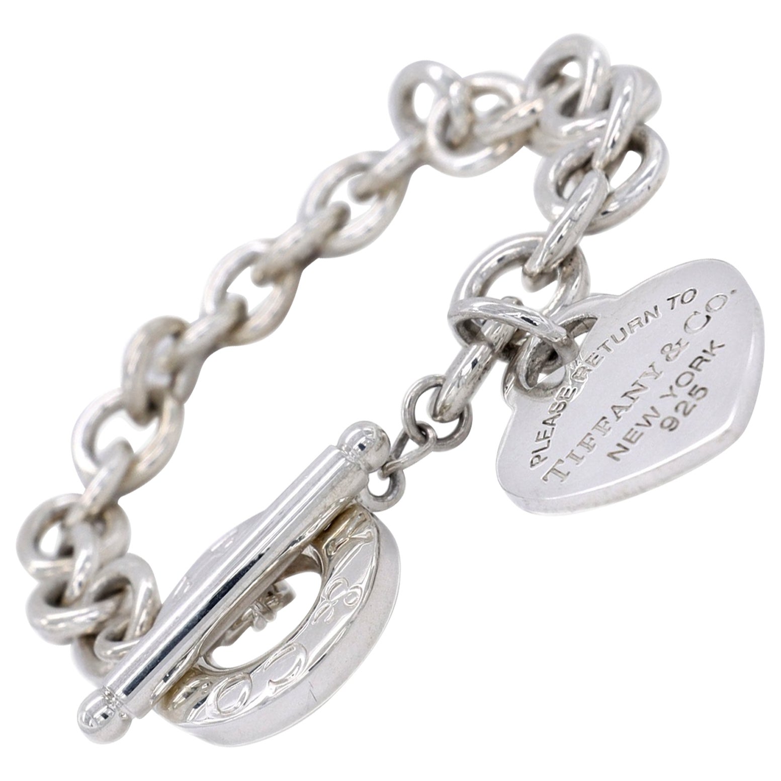 Tiffany and Co. Sterling Silver Return to Tiffany Heart Tag Link Toggle  Bracelet For Sale at 1stDibs