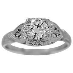Art Deco .52 Carat Diamond Gold Engagement Ring