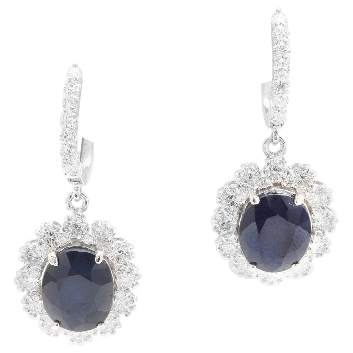 Exquisite 12.30 Carats Natural Sapphire and Diamond 14k Solid White Gold Earring