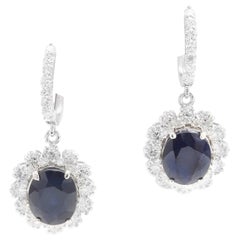 Exquisite 12.30 Carats Natural Sapphire and Diamond 14k Solid White Gold Earring