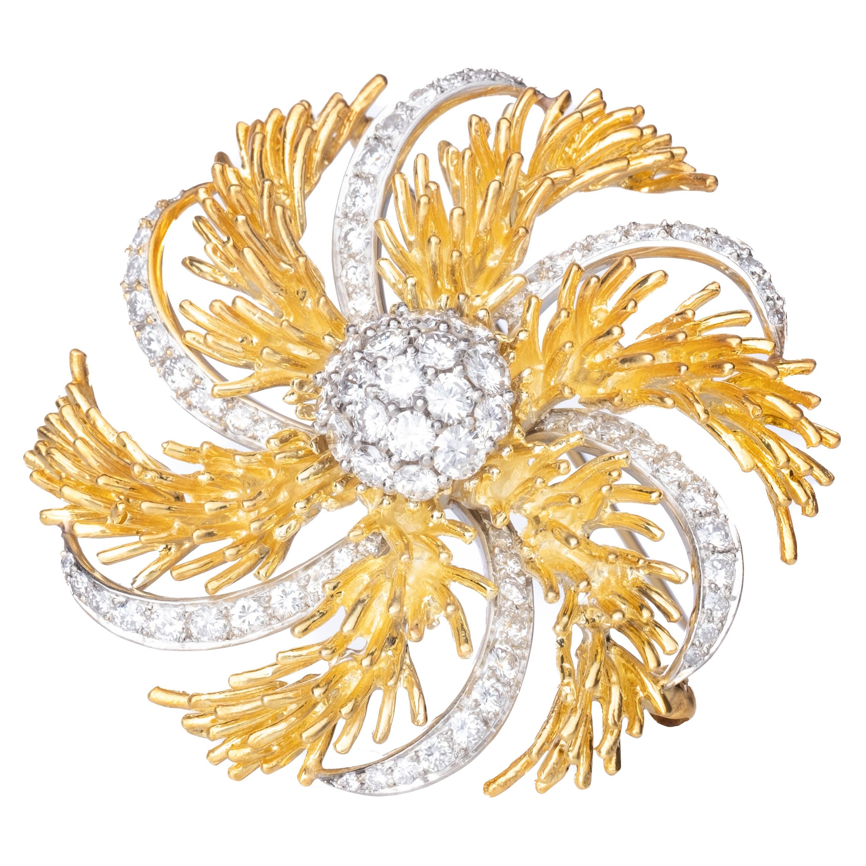 David Webb Signed Two Tone 18k Gold & Diamond Brooch