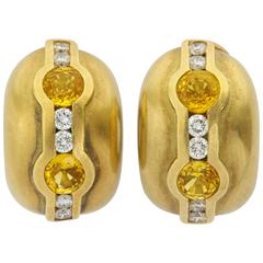 1997 Barry Kieselstein Cord Yellow and White Diamond Gold Ear Clips 9