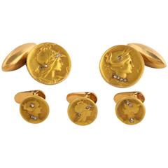 Art Nouveau Diamond and Gold Stud Set by Prosper d'Epinay de Briort