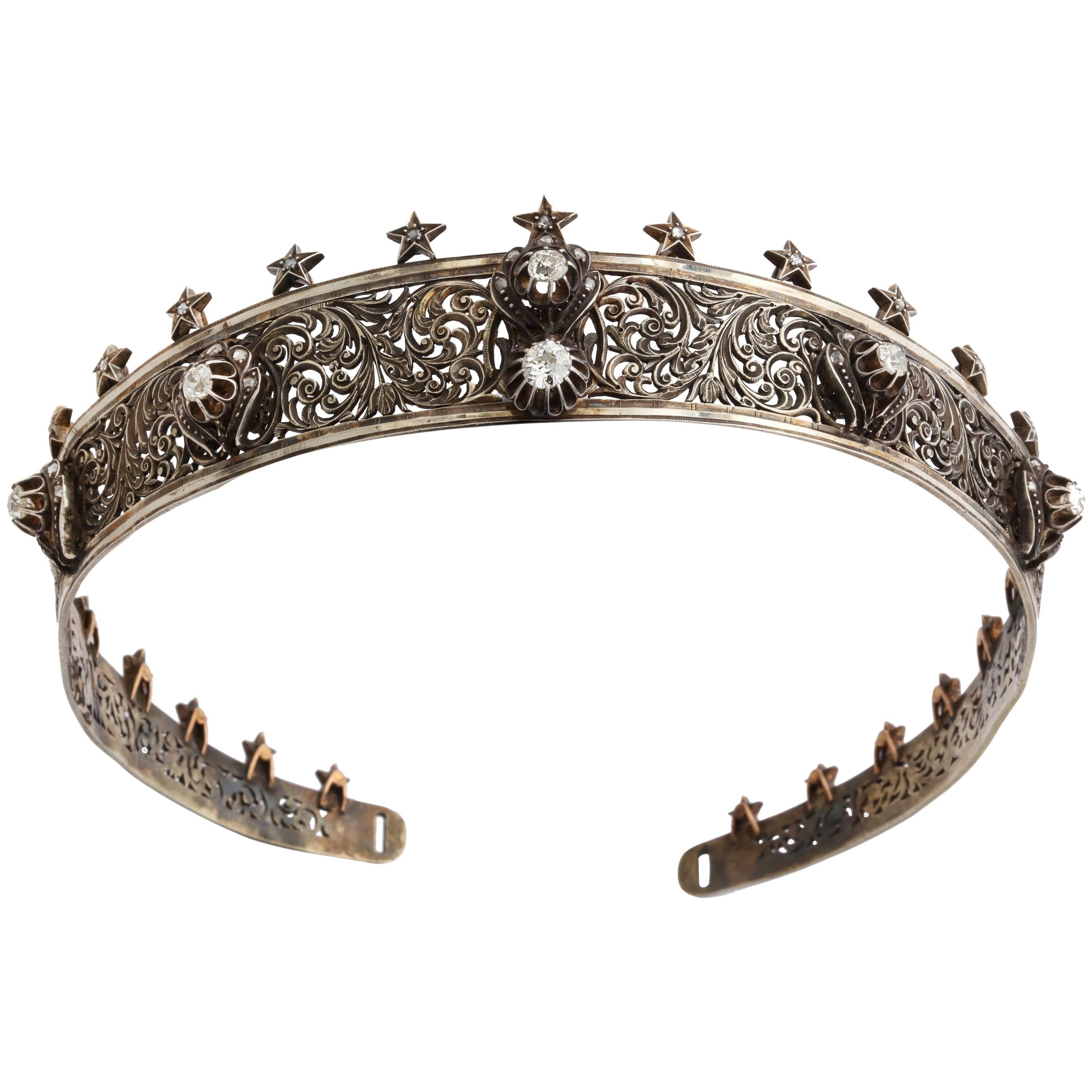 19th Century Diamond Silver Gold Tiara