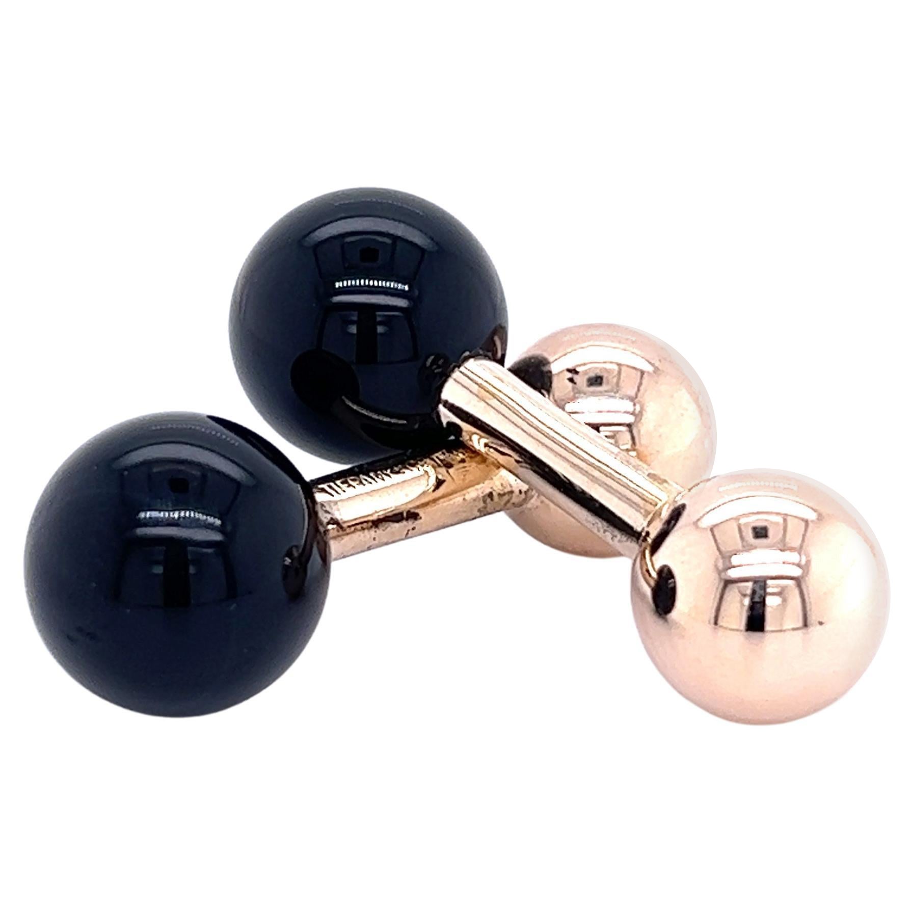 Barbell-Manschettenknöpfe von Tiffany & CO, Nachlass, schwarzer Onyx 14k Y Gold