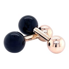 Tiffany & CO Estate Black Onyx Barbell Cufflinks 14k Y Gold