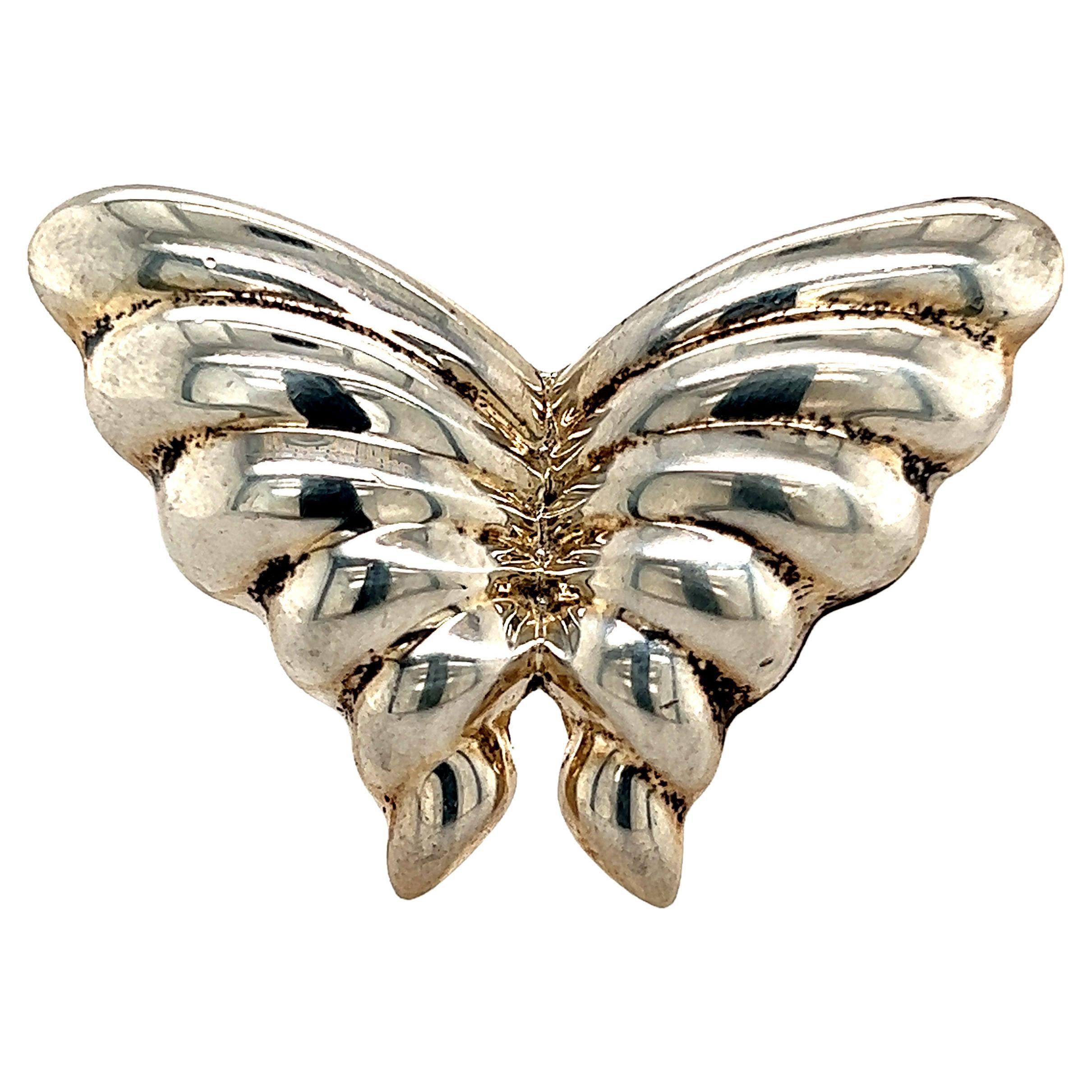 Tiffany & Co Estate Butterfly Brooch Sterling Silver 1.5  For Sale