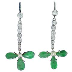 Retro Jade and 0.88 Carats Old Cut Diamonds Drop Earrings