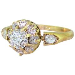 Victorian 1.00 Carat Old Cut Diamond Gold Target Cluster Ring