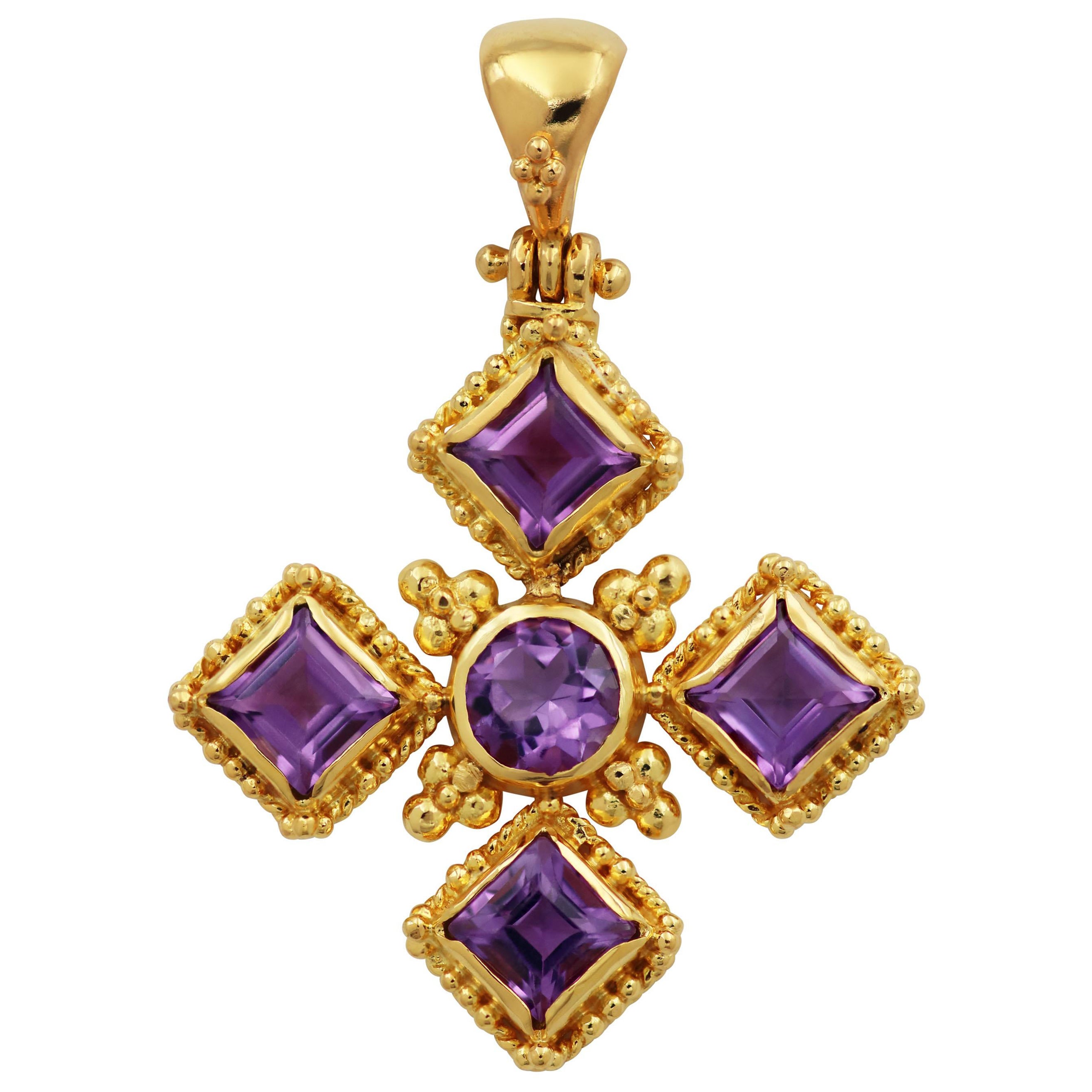 Dimos 18k Yellow Gold Cross with Amethyst For Sale