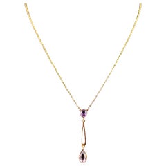 Antique Amethyst Drop Necklace, 9k Gold, Lariat