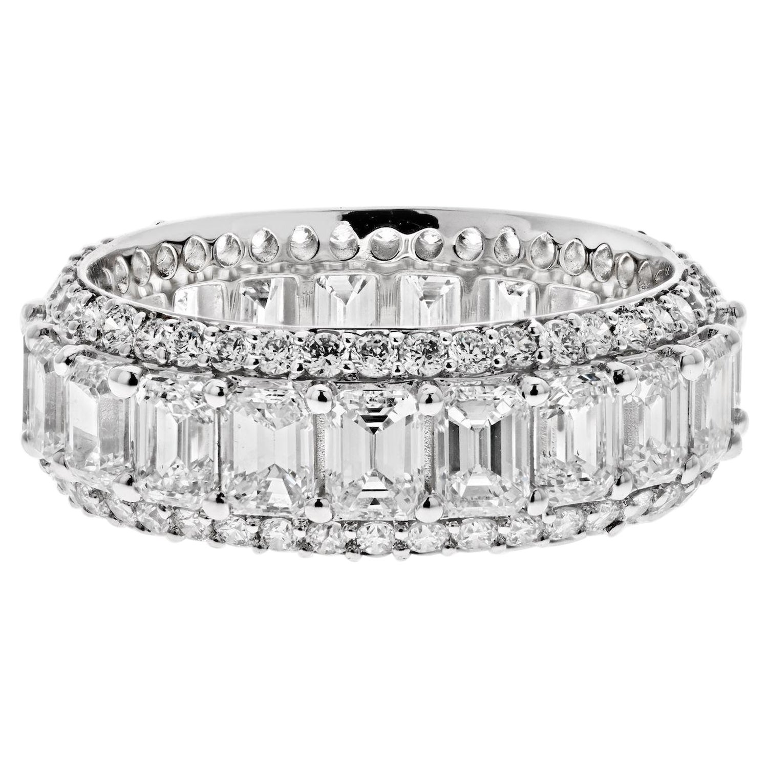 14k White Gold Emerald Cut and Round Cut Diamond Eternity Eternity Band For Sale