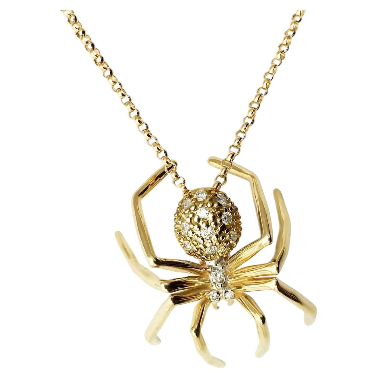 Medium Spider Pendant / Yellow Gold Plated, White Sapphires For Sale
