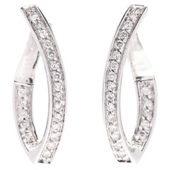 0.32ctw Diamond V Hoop Earrings, 14KT White Gold, Length 3/4 Inch, Small Diamond