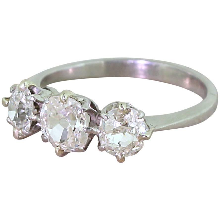 Art Deco 1.50 Carats Old Cut Diamonds Gold Trilogy Ring