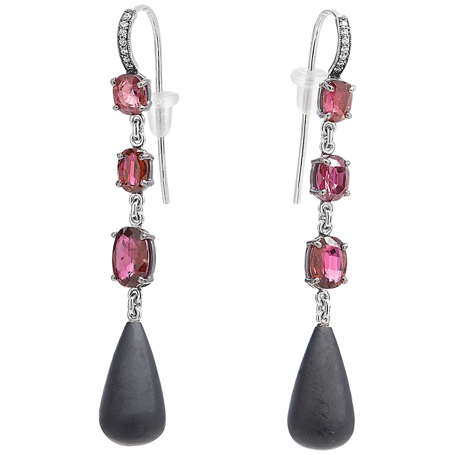 Ruby Spinel Gold Drop Earrings 