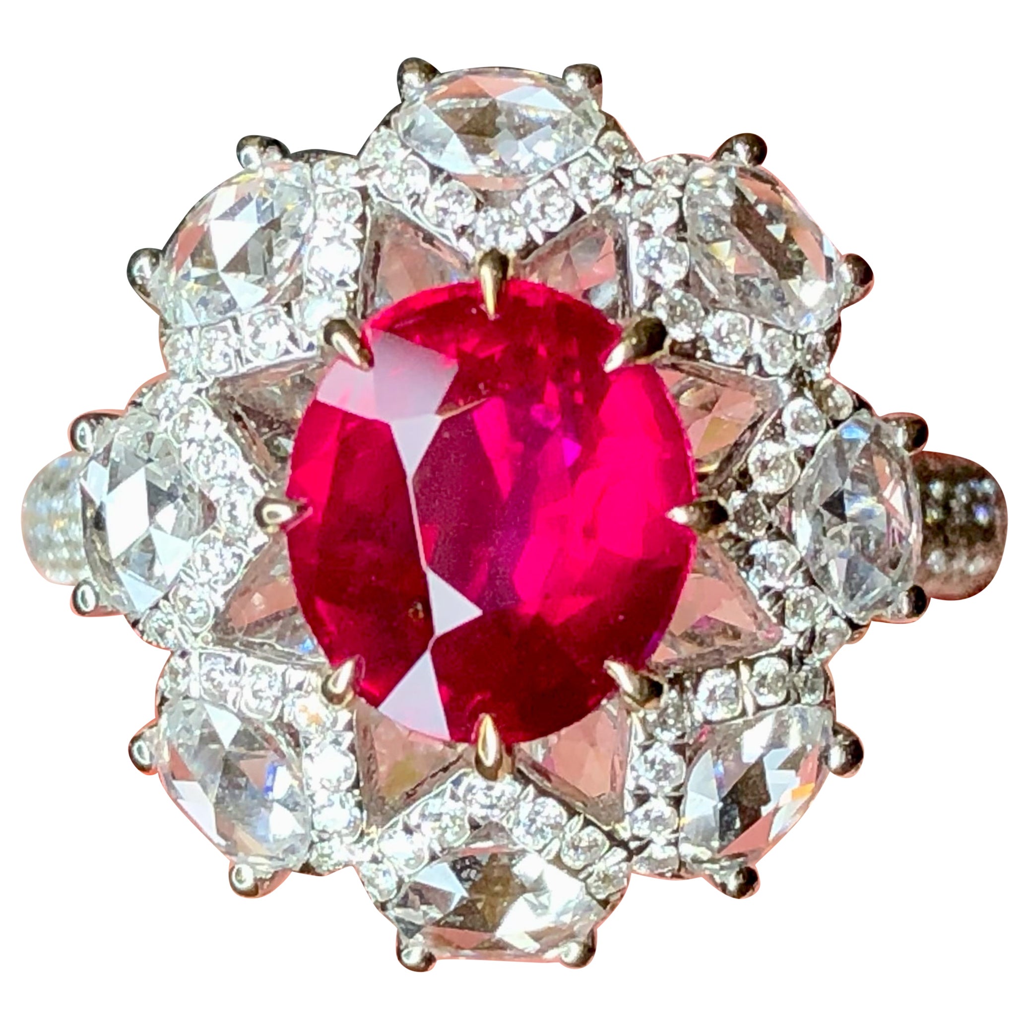 2.02 Carats Unheated Ruby Ring, GRS Vivid Red and Pigeon Blood from Mozambique