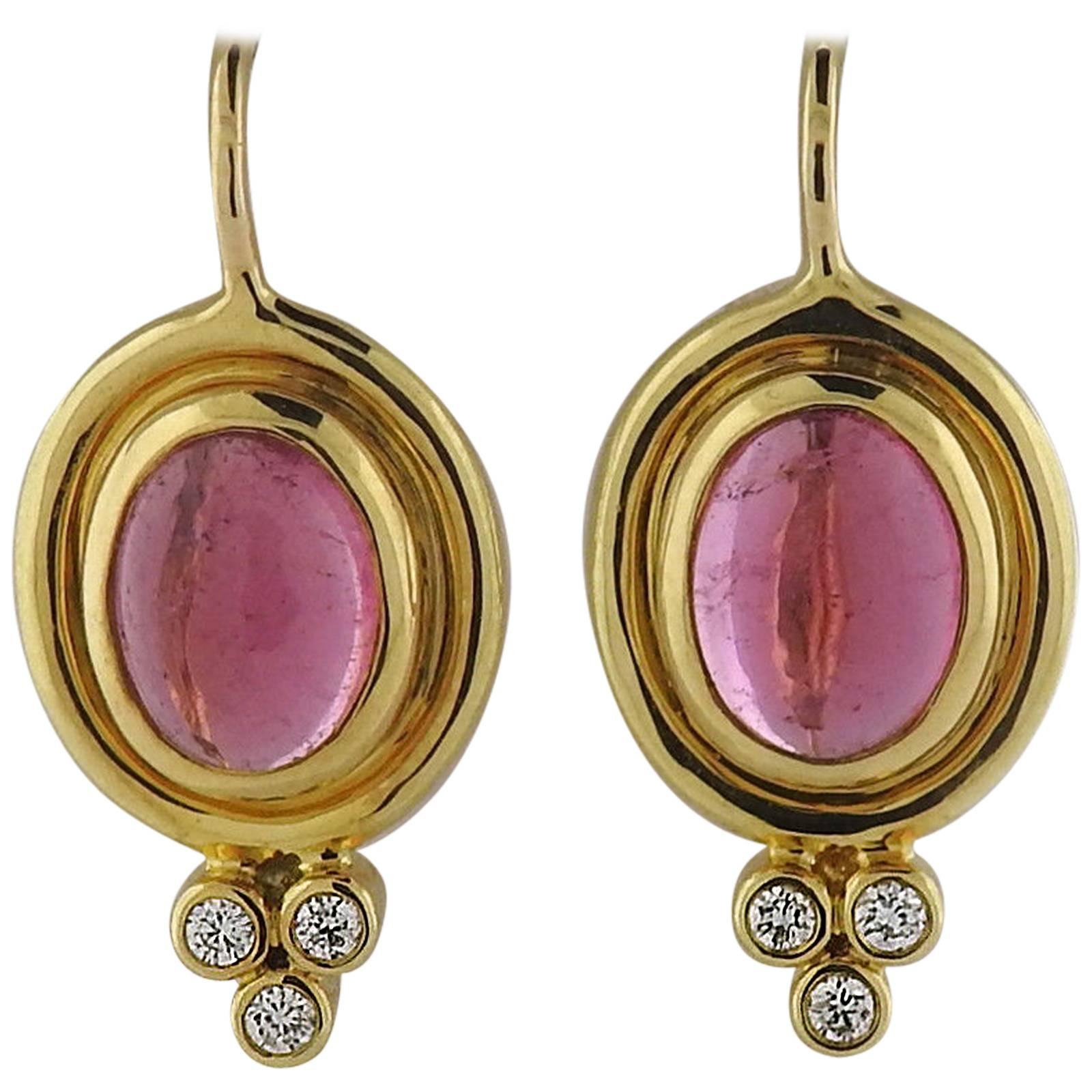 Temple St. Clair Classic Pink Tourmaline Diamond Gold Earrings