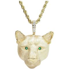 Emerald Diamond Gold Panther Pendant