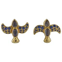 Temple St. Clair Sapphire Tanzanite Gold Bird Earrings 2